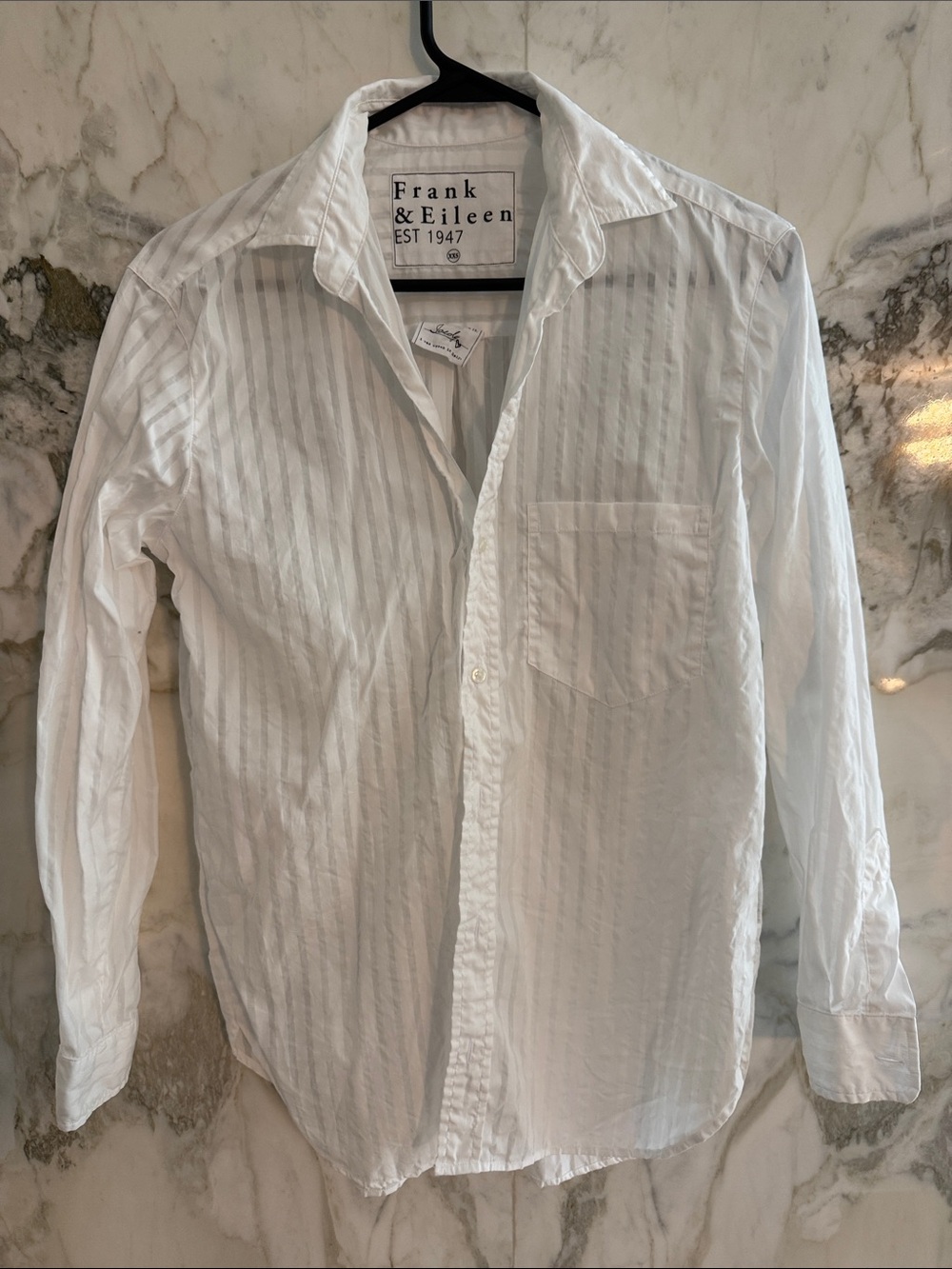 Frank & Eileen White Subtle-Striped Cotton Button-Up Shirt